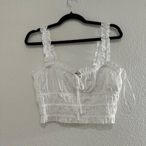 Zara White Frilly Crop Top size small